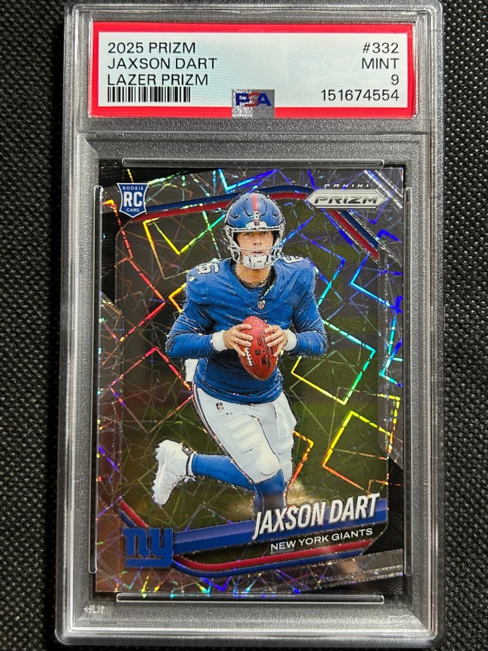 Panini Prizm 2025 Jaxson Dart #332 Lazer Prizm Rookie PSA 9 New York Giants
